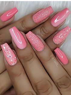 Pink And White Nails, Pretty Nail Art Designs, Colorful Nail Designs, Pink Nail, Dipped Nails, Coffin Nails Designs, Fancy Nails, Best Acrylic Nails