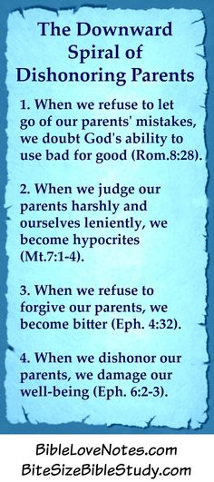 a blue sign that says, the downward spiral of dishonoing parents 1 when we refuse to let go of our parents'mis