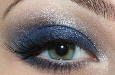 navy and silver-would look fantastic on you, Annie Blue And Silver Makeup, Navy Blue Dress Makeup, Navy Eye Makeup, Cheer Makeup, Silver Makeup, Silver Eyeshadow, Formal Makeup, Hoco Makeup