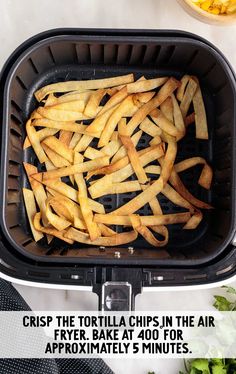 crisp the tortilla chips in the air fryer bake at 40 for approximately 5 minutes