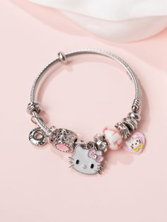 Sanrio Hello Kitty Bracelet,A Pack Big Head Hello Kitty Pendant Silvery Bracelet,Suitable For Woman Daily Wear Pink Pendant    Titanium Steel     Women Fashion Jewelry, size features are:Bust: ,Length: ,Sleeve Length: Adjustable Hello Kitty Jewelry, Cute Metal Charm Bracelet, Cute Silver Charm Bracelet Bangle, Cute Silver Bangle Charm Bracelet, Cute Adjustable Metal Charm Bracelet, Cute Silver Bracelets With Lobster Clasp, Adjustable Metal Charm Bracelet, Cute Style, Cute Adjustable Charm Bangle Bracelet, Cute Adjustable Bangle Charm Bracelet