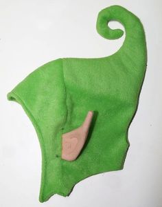 a green hat with a pink nose and tail