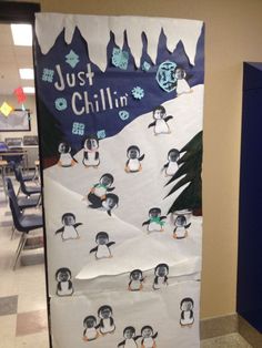 a classroom door decorated with penguins and the words winter classroom door decorations have each kid take a selfie put on it