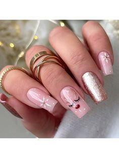 Multicolor  Collar    3D Nails Embellished   Beauty Tools Rustic Christmas Nails, Christmas Nails Rose Gold, Cristmass Nails 2024, December Nail Art, Minimalist Christmas Nails, Noel Nail, Holiday Party Nails, Press On Nail Kit, Trendy Nail Polish