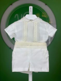 Sizing chart is in centimeters (cm) Machine wash 30*C Hypoallergenic tested 63% polyester 37% cotton Made in Spain White Bottoms With Waistband For Summer, White Shorts With Waistband, White Fitted Cotton Bottoms, Fitted White Cotton Bottoms, Fitted Cotton Sets With Short Shape, White Fitted Cotton Sets, Fitted White Cotton Sets, Summer Cotton Cream Set, Summer Cotton Sets In Cream Color