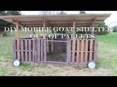 a dog house made out of pallets with the words diy mobile goat shelter out of pallets