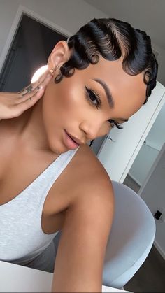 Big Finger Waves, Woman Waves Short Hair, Black Hair Waves Short, Finger Waved Pixie, Fluffy Finger Waves, Finger Waves Wedding Hair Black Women, Soft Waves Short Hair Black Women, Waves On Women, Soft Finger Waves Black Women