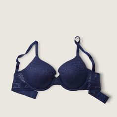 Brand New With Tags Victoria Secret Brand Navy Blue/Dark Blue Color Leopard Print Lace Style Wear Everywhere/Push Up Bra Adjustable Straps Back Closure Size-34d 34c Cup Size Victoria, Green Vans, Blue Leopard Print, Blue Bra, Blue Leopard, Cute Bras, Dr Wardrobe, Pink Victoria Secret, Dark Blue Color