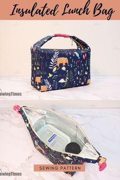 an insulated lunch bag is shown with the instructions for how to make it in