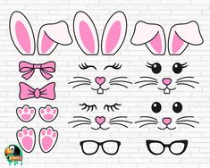 bunny ears, glasses and hearts on a brick wall