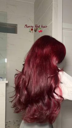 Cherry Red Hair Garnet Color Hair, Dark Red Hair With Red Highlights, Long Cherry Red Hair, Red Cherry Hair Color, Bright Cherry Red Hair, Cherry Red Short Hair, Red Hair Color Dark, Red Hair With Dark Roots, Fairy Red Hair