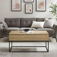 a living room scene with focus on the couch and coffee table