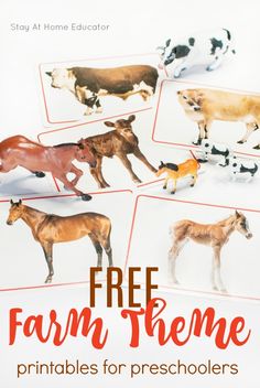 an image of farm animals with the title free farm theme printables for preschoolers