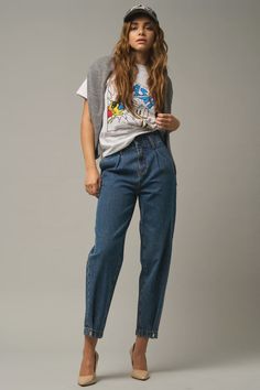 DescriptionThe Hopi High Rise Balloon Jeans feature: Non-stretch denim material Pleated front Button hem on ankle Zipper fly Super high rise: 13 to 14" Ankle to Full length depending on your height: 26 1/2" inseam Leg opening: 12 to 14" Made in the USA FitTrue to size, super high rise. Model is 5'7" wearing a size 3. M Balloon Jeans, Mens Outerwear, Dark Denim, Button Detail, Denim Women, Stretch Denim, Jumpsuit Dress, Jumpsuit Romper, Full Length