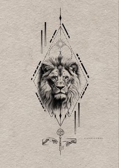 a drawing of a lion's face with geometric shapes