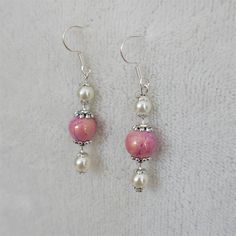 Pearly Pink Earrings White Pink Earrings Drop Earrings | Etsy Pink Dangly Earrings, Pink Bead Earrings, Plague Nurse, Pearl Earrings Designs, Pink Drop Earrings, Diy Earrings Easy, Earring Inspo, Feminine Earrings