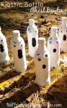 plastic bottle ghost bowling game for kids to play in the yard or on the lawn