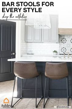 the bar stools for every style are up to date and easy to use in this kitchen