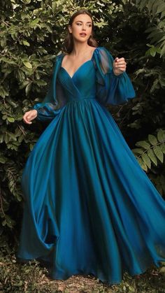 Elegant Colours For Dresses, Simple Fairytale Dress, Gala Dresses Long Formal Gowns, Unique Colours For Dresses, Gowns Dresses Western, Gowns Dresses Elegant Indian, Same Colour Outfit, Long Traditional Dresses, Long Sleeved Dress Formal