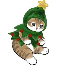 a drawing of a cat wearing a christmas tree costume