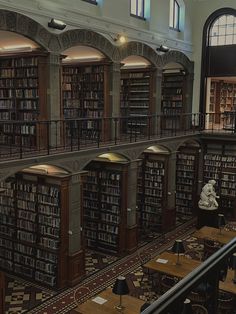 inside of a two-floor library,  nooks of book shelves are built in Dark Academia School Exterior, Surreal Library, Giant Library, Blair Willows, Boarding School Aesthetic, University Aesthetic, Dark Acadamia, Dream Library, Library Aesthetic