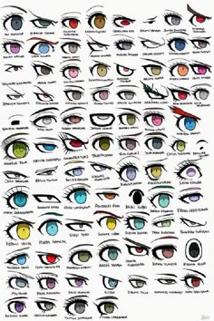 an eye chart with all the different colored eyes and how they are used to draw them