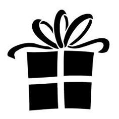 a black and white gift box with a bow on it's head decal