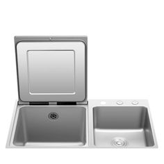 an image of a kitchen sink and dishwasher set on white backgrounnd