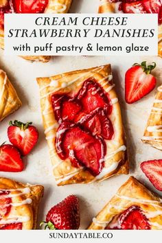 strawberry cream cheese danishes with puff pastry and lemon glaze