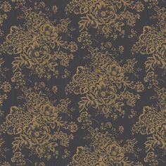 a black and gold wallpaper with flowers on it