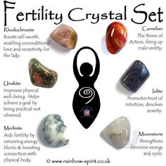 Fertility Crystals, Crystal Healing Chart, Spiritual Crystals, Types Of Crystals, Crystal Therapy, Crystal Healing Stones, Crystal Meanings, Crystal Set