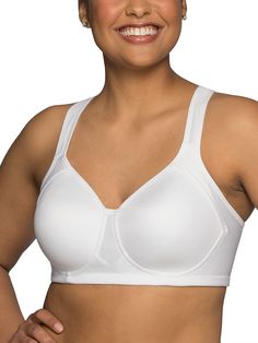 PRICES MAY VARY. Vanity Fair Style 71500, wirefree bra provides medium impact bounce control Wirefree construction offers separation and support without restrictive compression Made with moisture wicking and breathable fabrics to keep you cool and dry; Lightly lined cups for shape and modesty Straps convert to traditional or crisscross Hook & eye closure: 3 hooks tall with 3 adjustment settings across for sizes 40-44B, 36-42C, 36-38D, 36DD; 4 hooks tall with 3 adjustment settings across for size Measure Bra Size, Outfit Gym, Padded Sports Bra, Amazon Women, Sports Bras