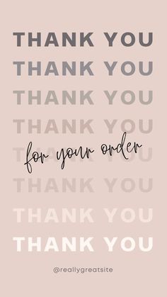 the words thank you for your order are in black and white on a pink background