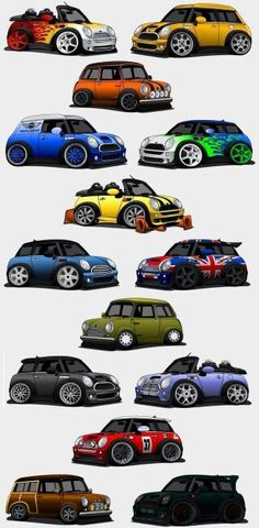 many different colored cars are shown in this image