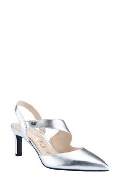 This slingback pump with a strap that curves across the instep and continues to the heel elevates an everyday essential. 3" heel (size 8.5) Leather upper/synthetic lining and sole Imported Silver Pumps, Shoes Heels Pumps, Slingback Pump, Pump Shoes, Women's Pumps, Pumps Heels, Shoes Women Heels, Everyday Essentials Products, Kitten Heels