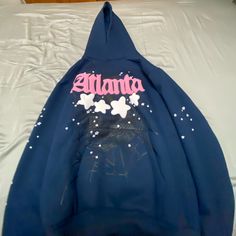 Sp5der Atlanta Hoodie 'Navy' Spider Hoodie, Colorful Hoodies, Blue Purple, Sweater Cardigan, Blue And Purple, Atlanta, Color Blue, Men Sweater, Navy Blue