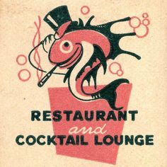 the restaurant and cocktail lounge logo is red and black with an image of a fish in a top hat