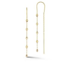 Add a touch of elegance and modern flair to your look with these ball chain earrings. Crafted in 14K gold, they feature a unique design with five stationed balls, each boasting a diamond-cut texture that catches the light beautifully. From Luminosa. Chain Threader Earrings, Threader Earrings, Chain Earrings, Ball Chain, Gold Diamond, Diamond Cuts, Unique Designs, Yellow Gold, Jewelry Earrings