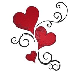 red hearts with swirls on white background