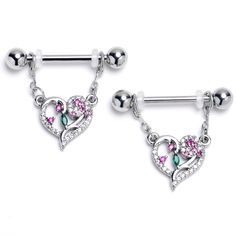 14 Gauge 9/16 Emerald Passion Cz Gem Heart Dangle Nipple Ring Set - Surgical Grade Stainless Steel Nipple Ring Dangle - Body Candy Piercing Rings, Opal Nose Ring, Conch Piercing Jewelry, Daith Piercing Jewelry, Pregnancy Belly Rings, Tragus Piercing Jewelry, Horseshoe Jewelry, Gold Belly Ring, Helix Piercing Jewelry