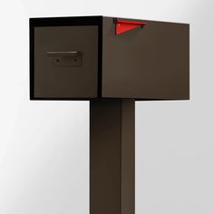 a black mailbox with a red arrow sticking out of it