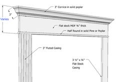 an architectural drawing showing the details for a fireplace surround with columns, and three feet in width