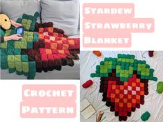 there is a crochet blanket made to look like a strawberry