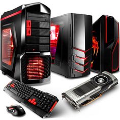 the computer is black with red accents