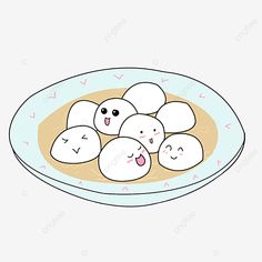 a plate full of eggs with faces drawn on them, illustration, cartoon png and psd