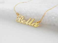 "Personalized Any Name Necklace,Name Necklace Gold,Children Script Name necklace,Tiny Name Jewelry,Bella Name Necklace,Christmas Gift This beautiful silver name necklace with 18k gold plated is a classic jewelry piece that will quickly become your favorite fashion accessory. This handmade necklace features the name of yourself or of someone close to you. This personalized necklace makes a great everyday necklace because of its simple yet elegant design. This name necklace is available in a varie Cute Gold Jewelry For Christmas, Bella Name, Princess Images, Classic Jewelry Pieces, Silver Name Necklace, Name Necklace Gold, Monogram Pendant, Necklace Name, Gold Name Necklace