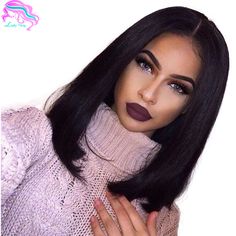 Glueless Bob Cut Brazilian Lace Front Wigs With Baby Hair Virgin Brazilian Short Full Lace Human Hair Wigs Bob For Black Woman Brazilian Lace Front Wigs, Dark Lipstick, Wig Short, Lace Front Human Hair, Short Bob Wigs, Brazilian Human Hair, Remy Human Hair, Prom Hair