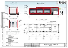 an architectural drawing of a bus stop with the floor plan and section details for it