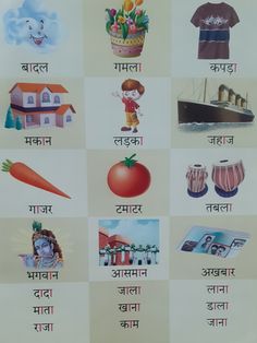 an english poster with pictures of different things in the language, such as carrots and tomatoes