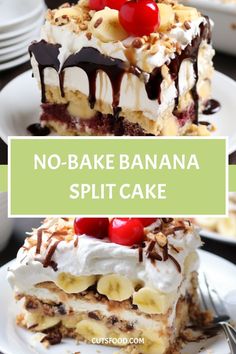 No-Bake Banana Split Cake Banana Split Cake Recipe, Bake Banana, Banana Split Cake, Split Cake, Banana Split Dessert, Nut Recipes, Cracker Crust